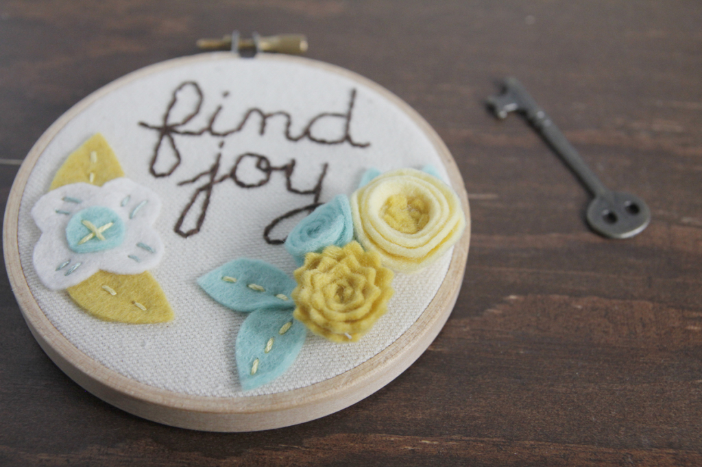 Teal and Mustard Hoop Art with Felt Flowers