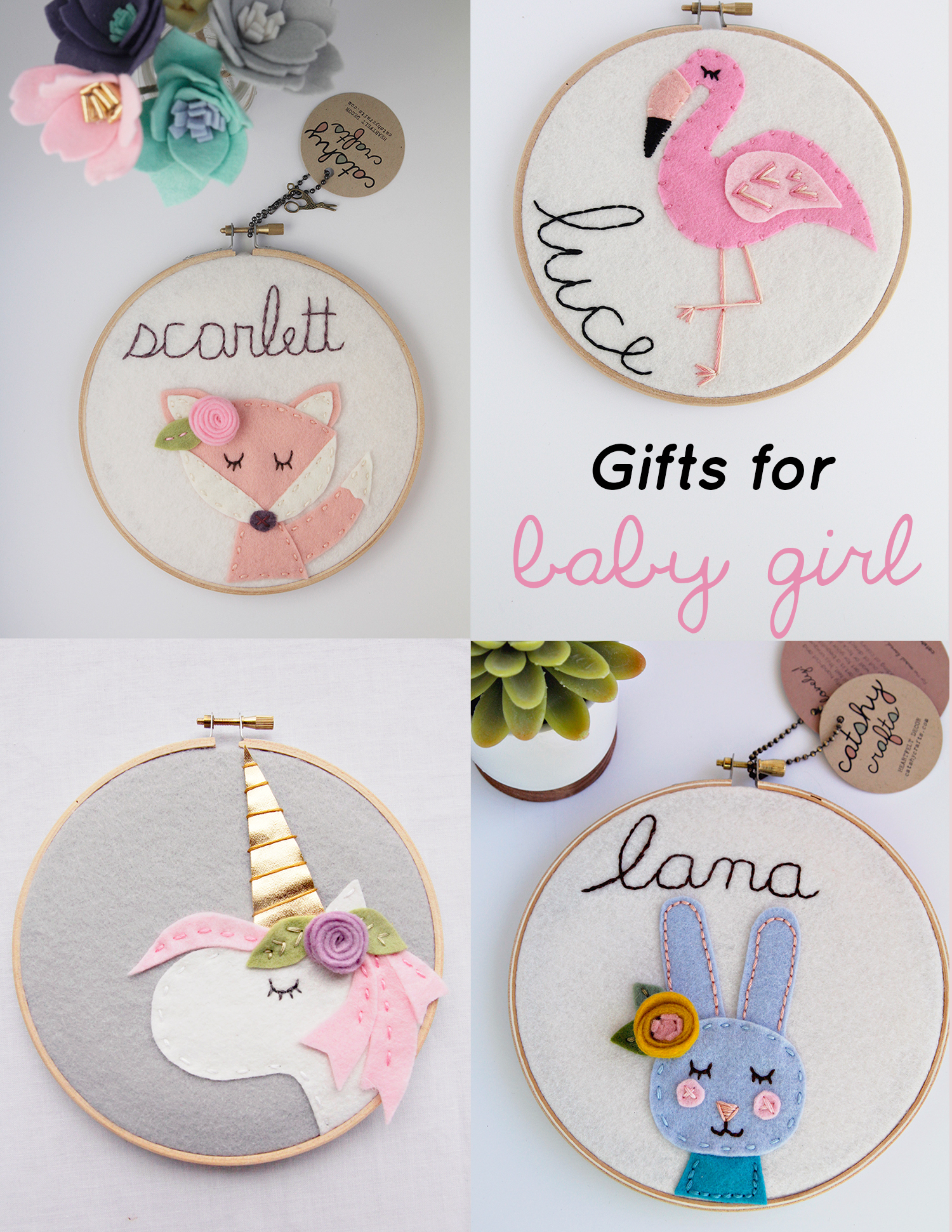 Nursery Wall Art / Gift Guide Baby Girls/ Felt Embroidery Hoop Art